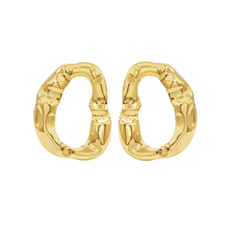 Brinco Ondulado Oval Banhado a Ouro 18k