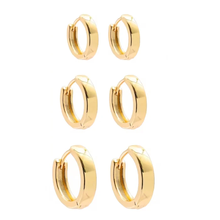 Trio de Brincos Argolinhas Banhado a Ouro 18k