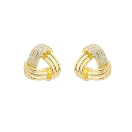 Brinco Nó Cravejado Banhado a Ouro 18k