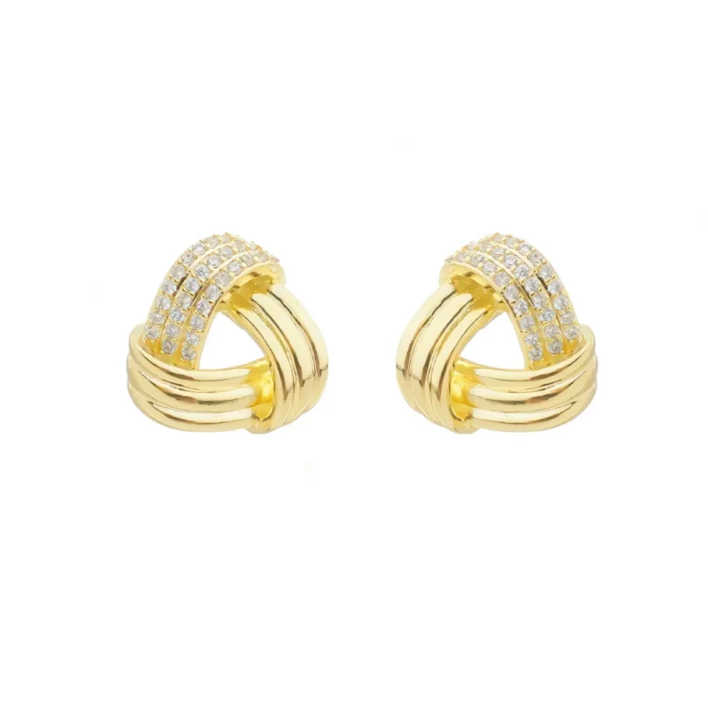 Brinco Nó Cravejado Banhado a Ouro 18k
