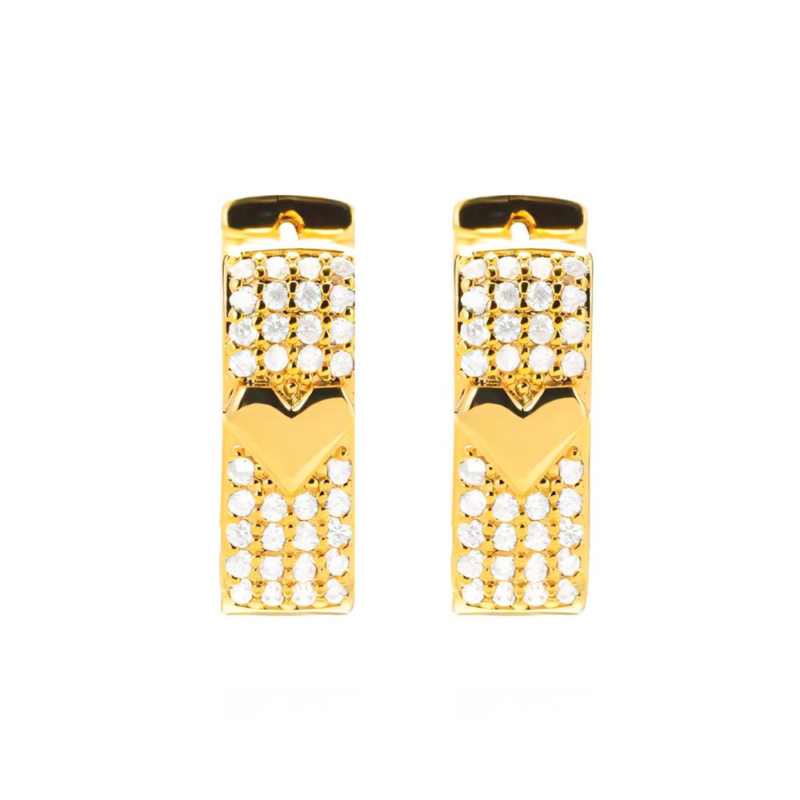 Brinco Argola Retangular Cravejado Banhado a Ouro 18k