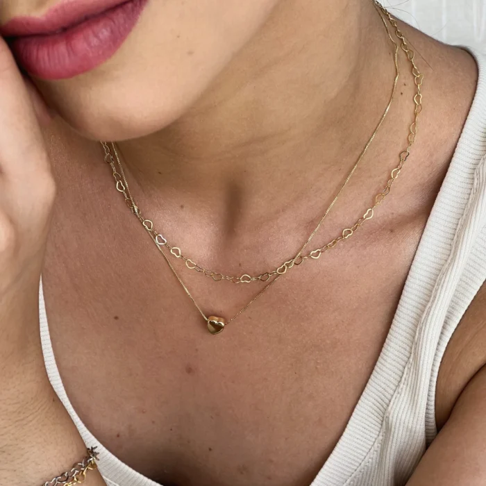 conjunto colar coracao banhado a ouro 18k iridiz.com .br 1