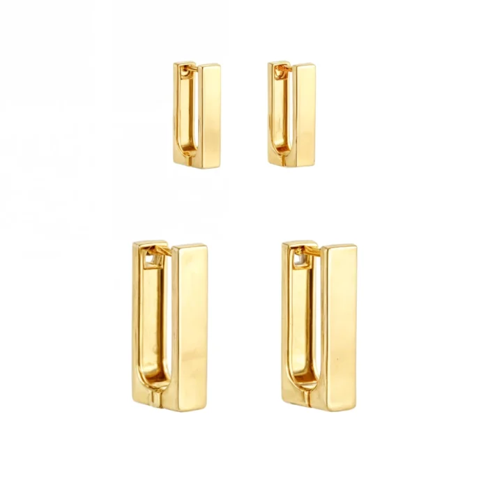Dupla de Brincos Argola Retangular Banhado a Ouro 18k