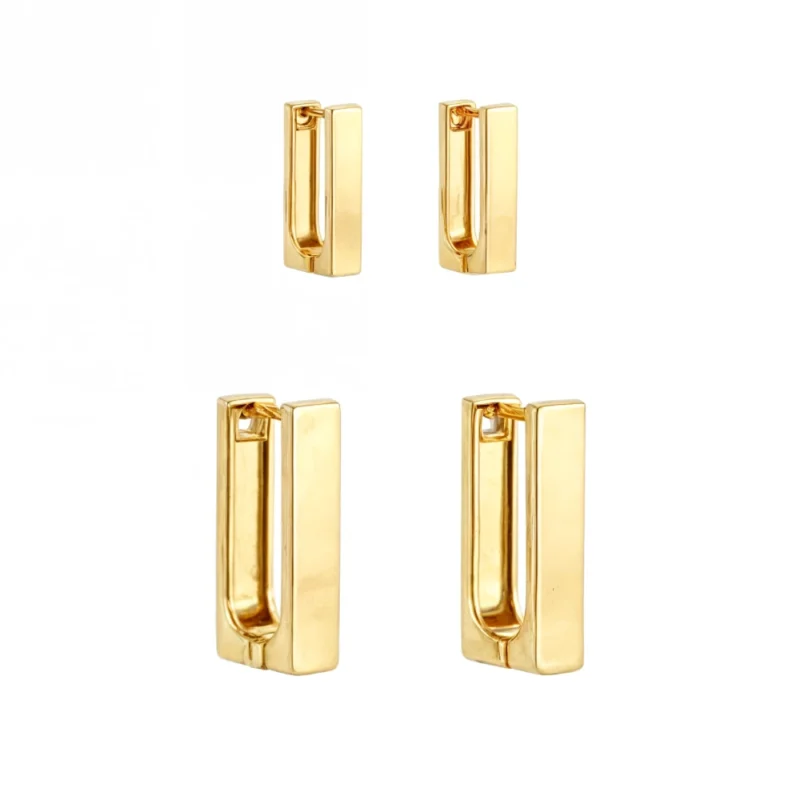 Dupla de Brincos Argola Retangular Banhado a Ouro 18k